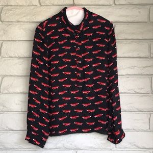 ♠️RARE! Kate spade black & red fox 3/4 button down
